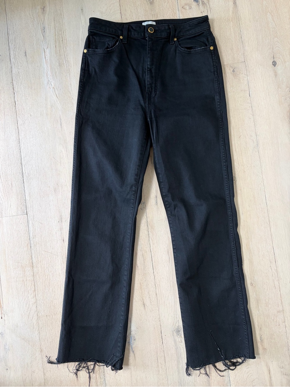 KHAITE Danielle Straight-Leg Jeans Raw Hem Size 29 Black